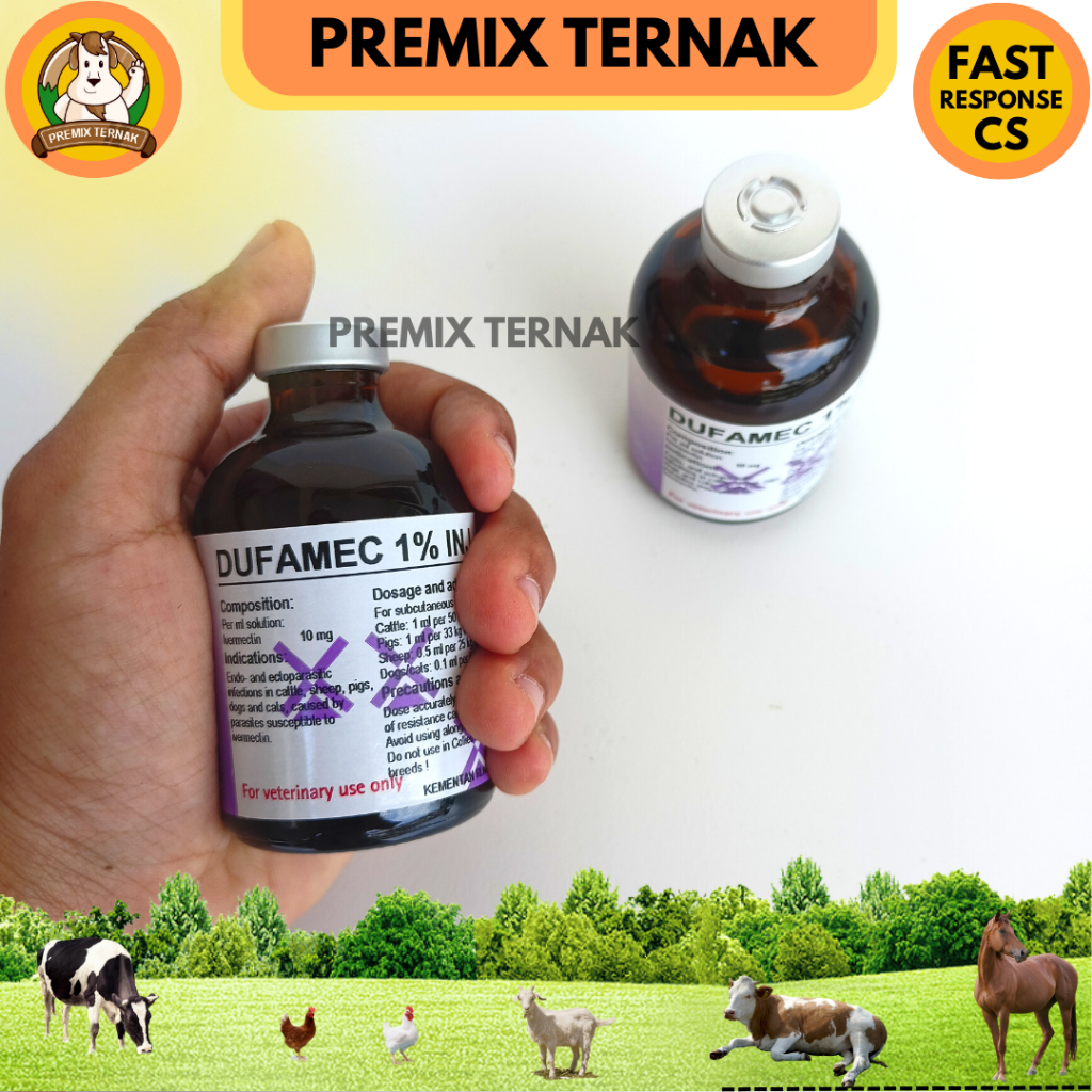 DUFAMEC 1% INJ 50 ml - Obat Cacing Kutu Kudis Scabies Ampuh Seperti Intermectin Inj