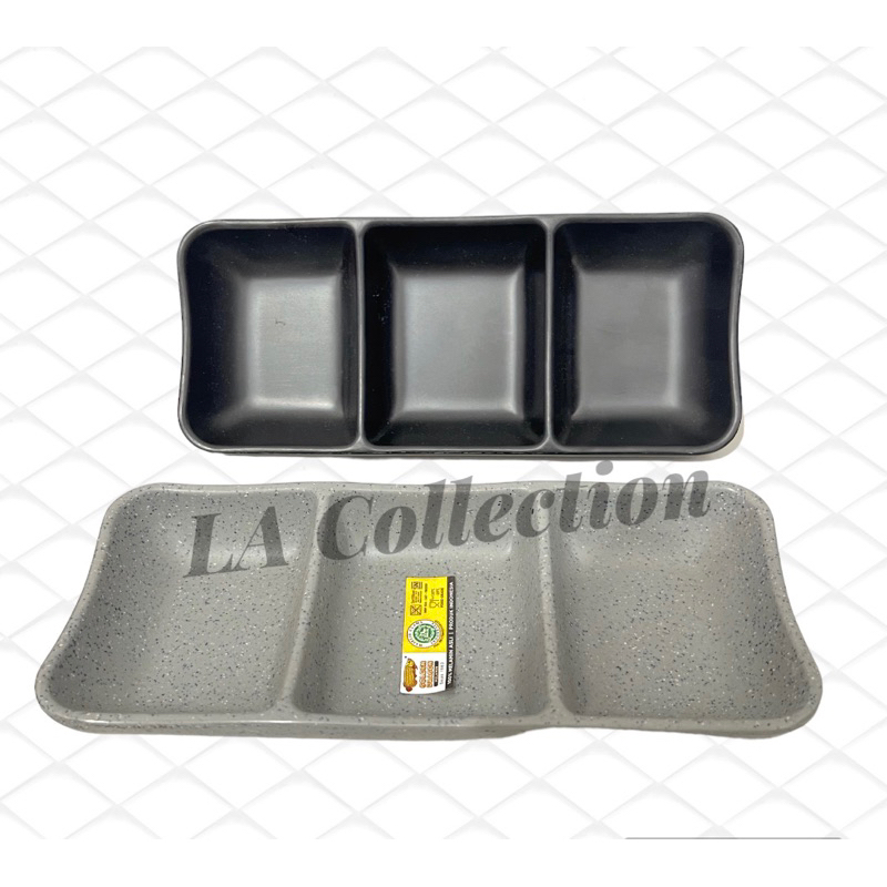 ( P9A ) Tempat Sambal 3 Sekat Model Batu / Piring Sambal Melamin Golden Dragon