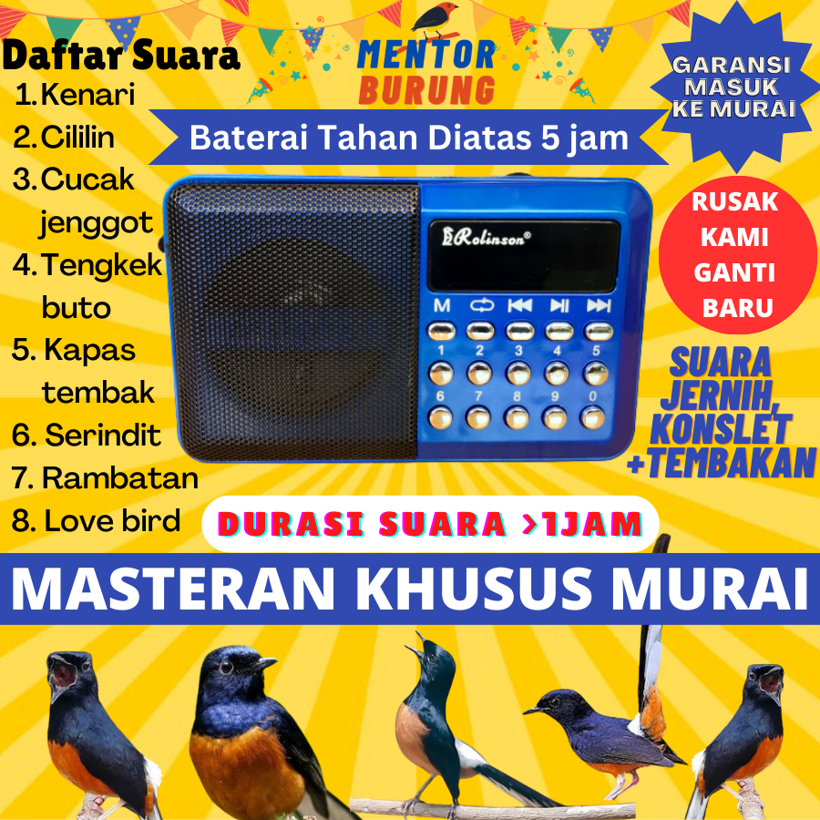 Speaker Mp3 Masteran Khusus Burung Murai Batu Air Hutan Medan Lampung Nias Jawa Kicau