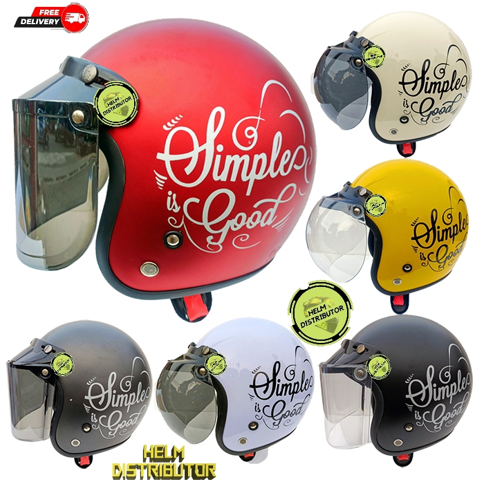 HELM BOGO HELM BOGO RETRO MOTIF SIMPLE GOOD EVERYBODY KACA DATAR UNTUK PRIA DAN WANITA DEWASA COD