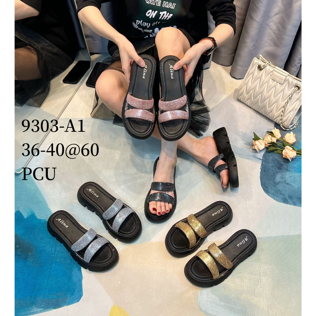 Sandal Wedges Wanita Import Ban 2 Gliter Sol Hitam &amp; Cokelat Winola Collection WNL 9303-A1/A2