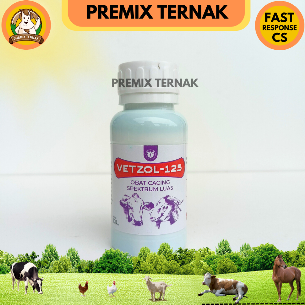 VETZOL 125 100ML - Obat Cacing Hewan Sapi Kambing Domba Babi Ayam - Ampuh