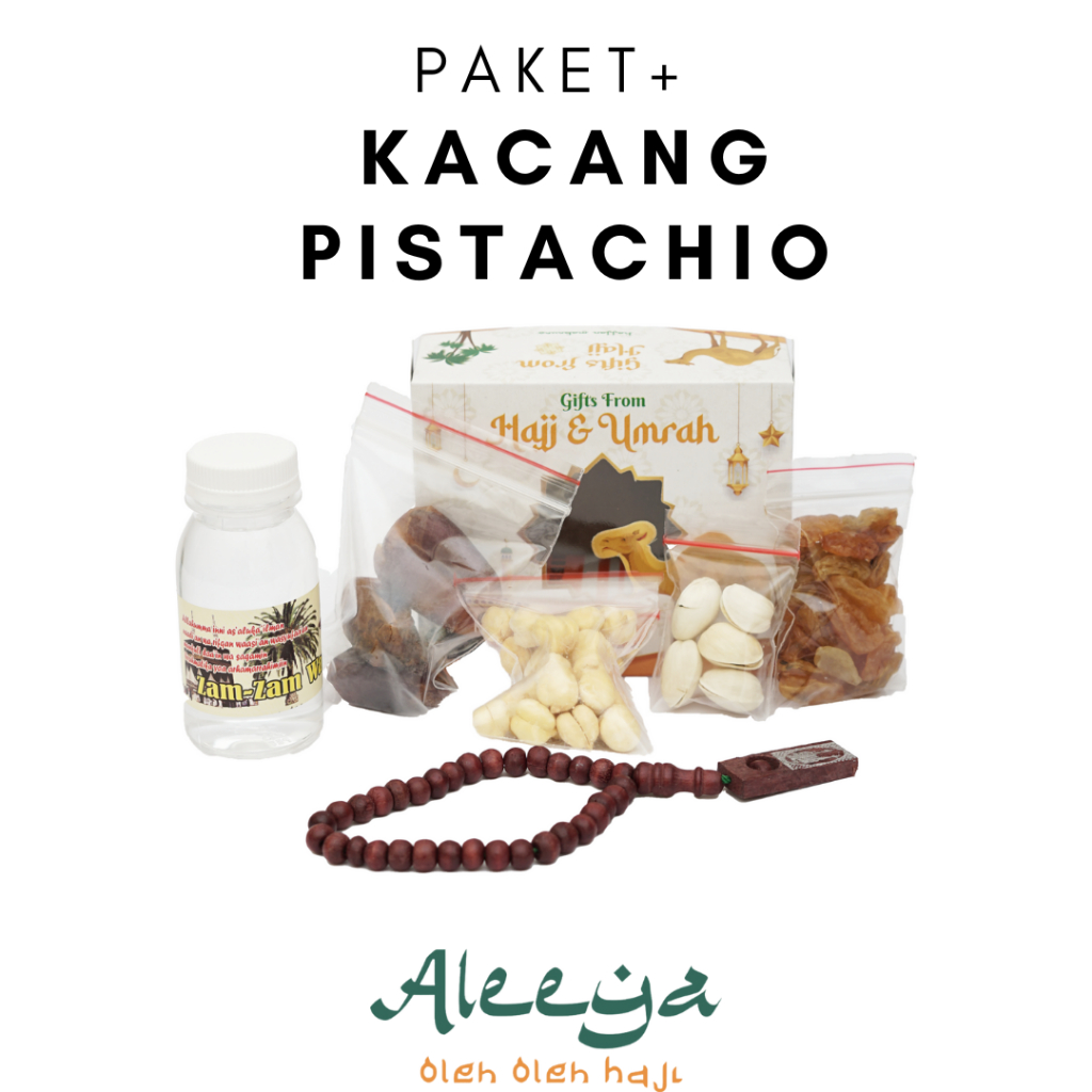 

Paket oleh oleh haji dan umroh air zamzam ori + kacang Pistachio + Tasbih kayu