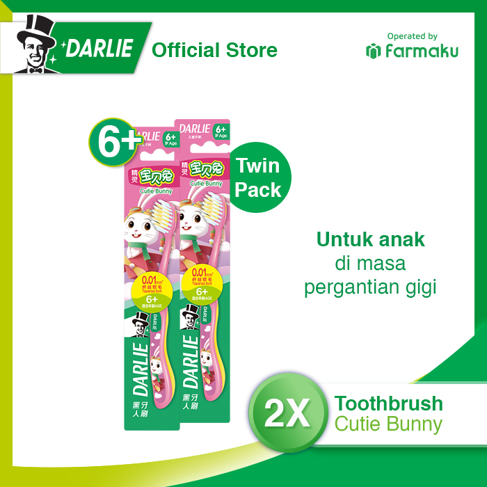DARLIE Cute Bunny Sikat Gigi Anak Junior (Usia 6+ Tahun) - Twin Pack Isi 2 Pcs - (Variasi)