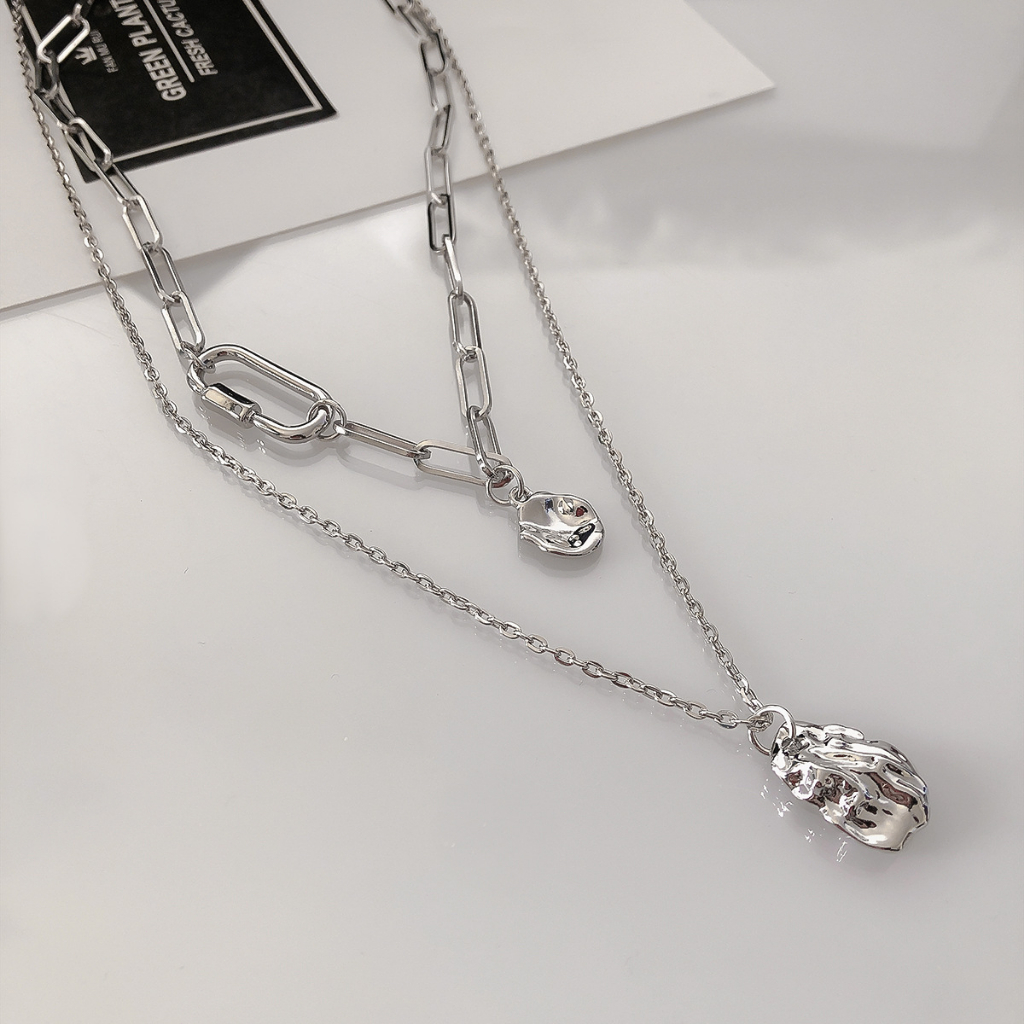 AZ277 【Barang spot】Kalung Rantai Klavikula Logam Ganda Wanita Dengan Liontin Cantik/ Aksesoris Fashion