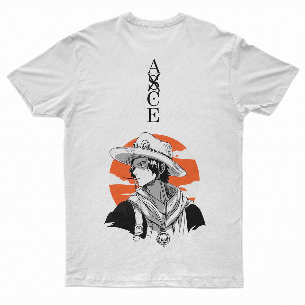 Tshirt Asce Young White Anime Manga One Piece Premium Kaos Portgas D. Ace Nakama Mugiwara Crew