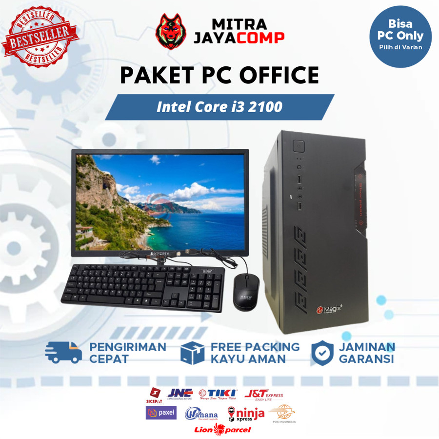 1 Set PC Rakitan Fullset Core i3 2100 Office Ram 8GB SSD HDD + Monitor 19 Inch komputer rakitan full set