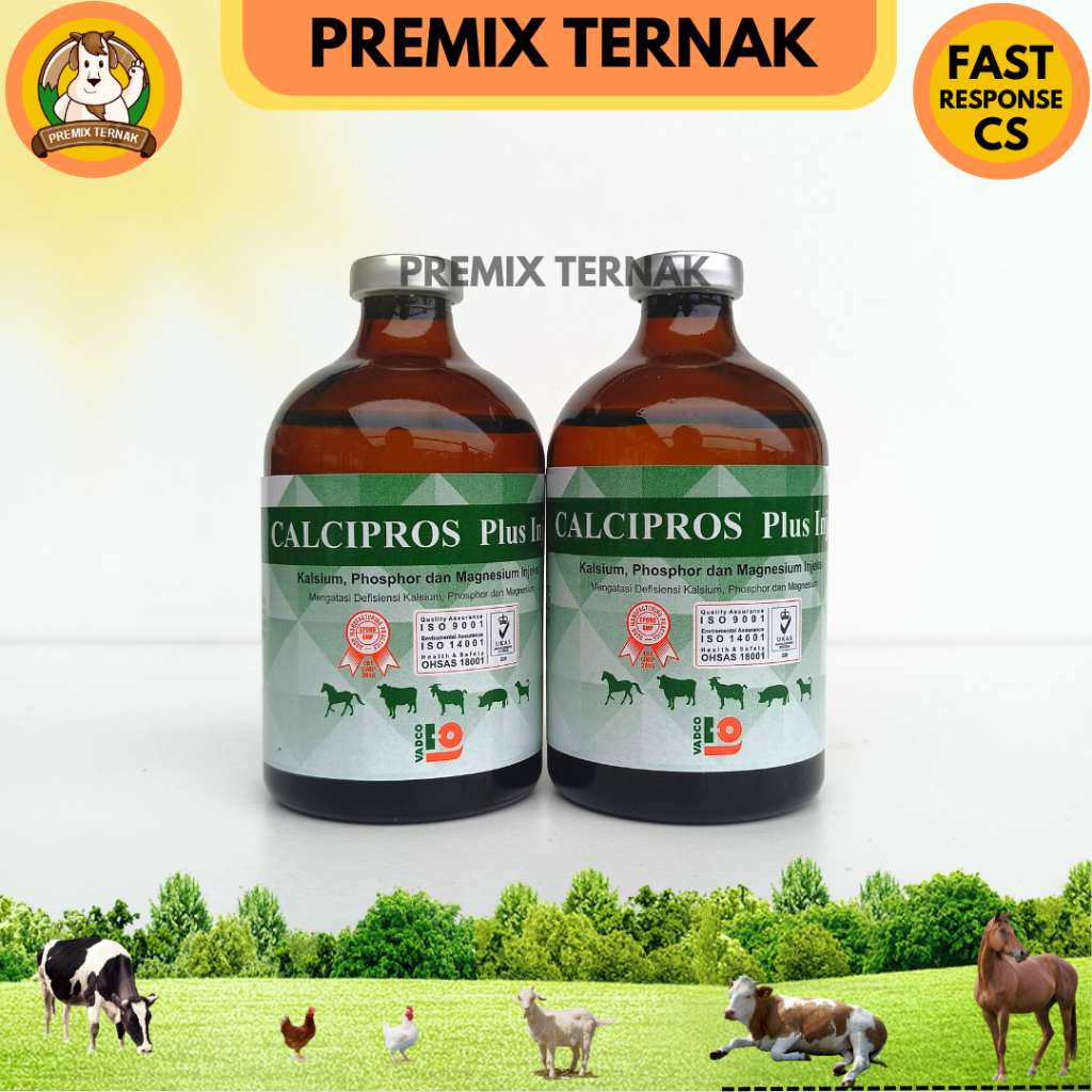 CALCIPROS PLUS INJ 100ML - Obat ambruk sapi kambing domba kekurangan kalsium magnesium dan phosphor - Obat sapi ambruk - Obat kambing ambruk - Mirip Calcidex plus