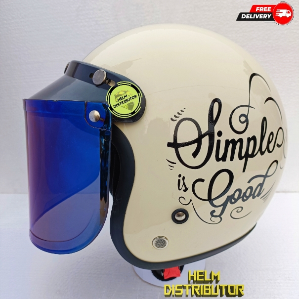 HELM BOGO DEWASA MOTIF SIMPLE GOOD,PREMIUM, KACA DATAR GOLD, BIRU, HITAM DAN BENING, UNTUK PRIA DAN WANITA COD