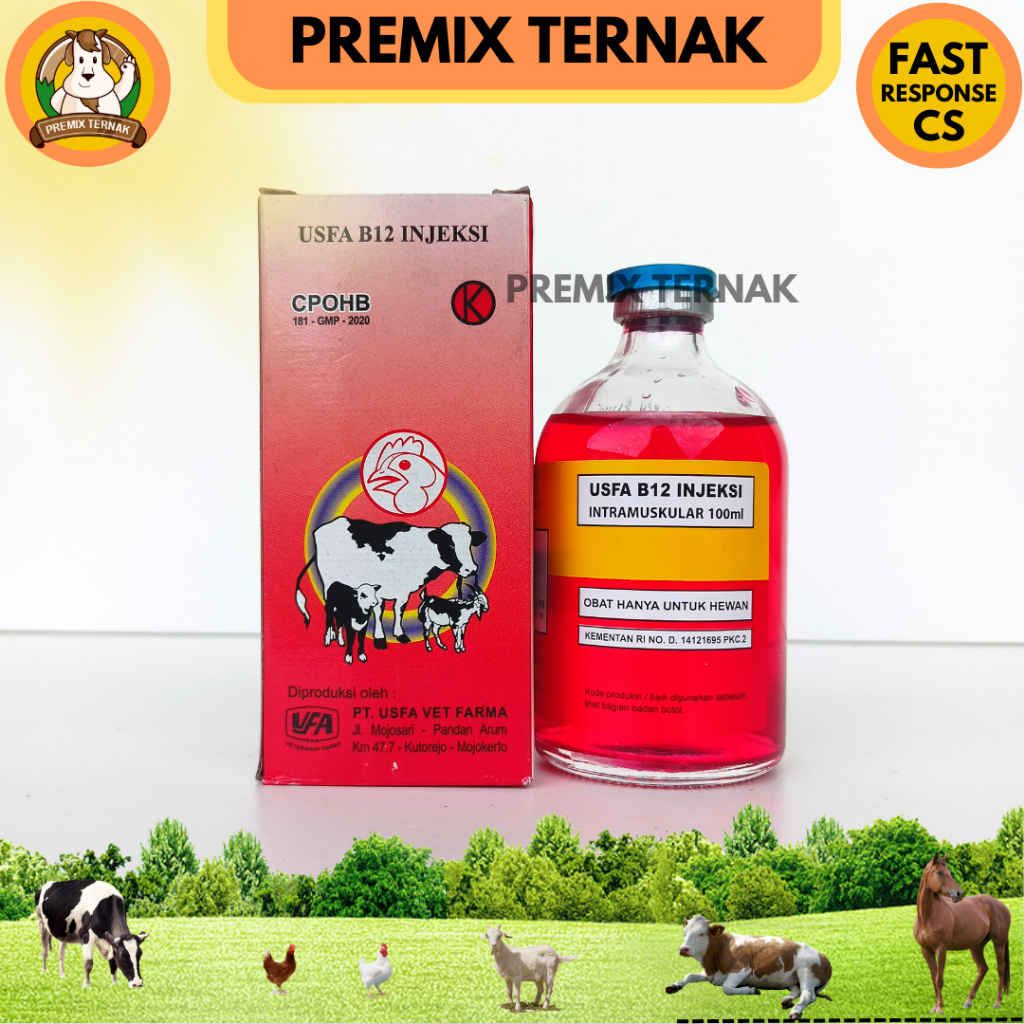 USFA B12 INJEKSI 100ml - Vitamin B12 untuk hewan - Mengatasi anemia pada hewan