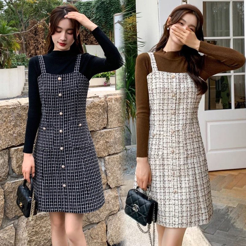 TWEED DRESS TERUSAN IMPORT WANITA NEW WINTER MX578