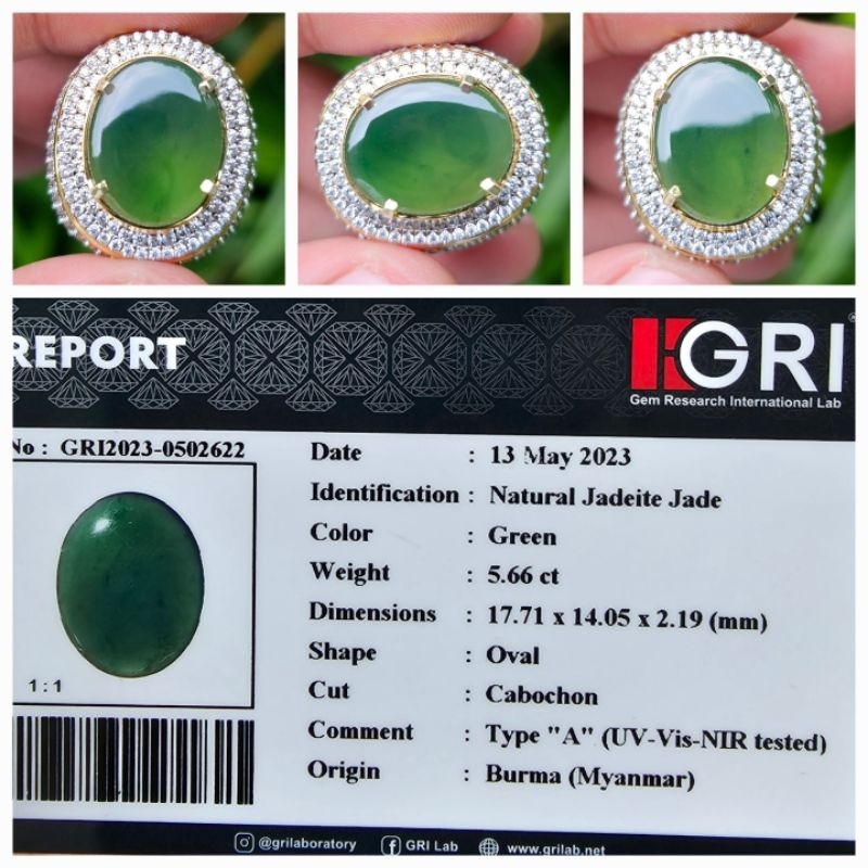 Natural Giok Burma Myanmar Jadeite Jade Type A Memo 5.66 crt