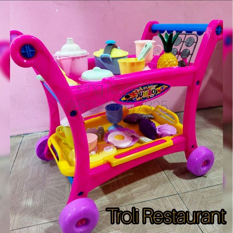 Mainan Anak Meja Dorong Roda Resto Restoran Troli Menu Makan Kompor Pemasak Nasi Ricecpoker Teko Air