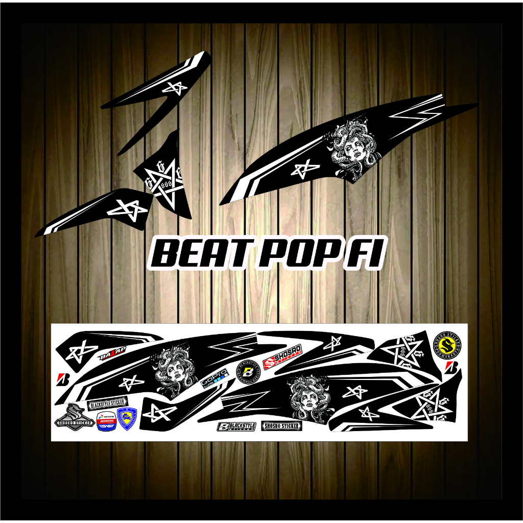 STRIPING BEAT POP HITAM STIKER MOTOR BEAT POP / STIKER HONDA BEAT POP FI HITAM  VARIASI MOTIF MEDUSA