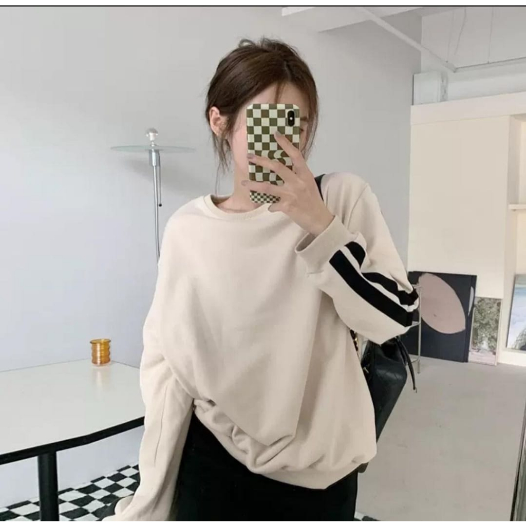 LIST HAND SWEET SWEATER OBLONG WANITA OVERSIZE - SWEATSHIRT