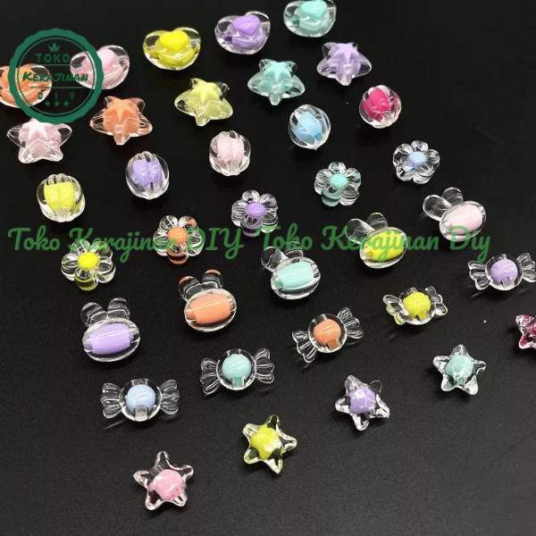 50 Pcs Manik Manik Bulat Kristal Mote Akrilik Mute Pastel Bahan Kerajinan Craft &amp; Meronce