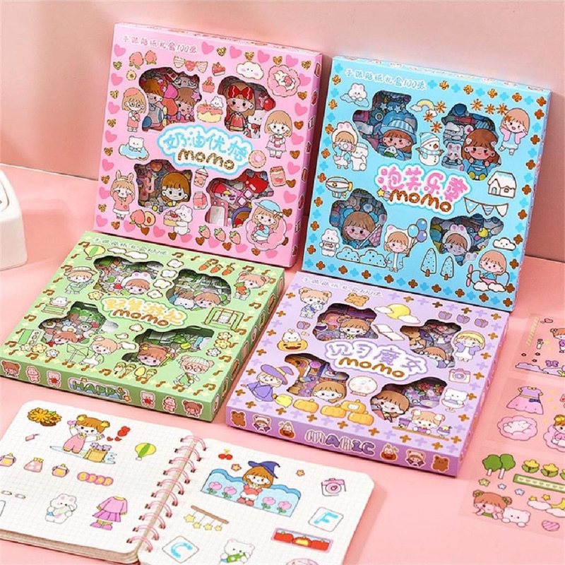 

100 Lembar Stiker Momo Motif Kartun Korea Aesthetic Warna Warni Lucu Anti Air Viral Murah Dekorasi Handbook Scrapbook