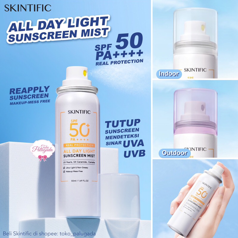 [BISA COD] SKINTIFIC All Day Light Sunscreen Mist SPF 50+ PA++++ - Skintific Sunscreen - Sunscreen Spray - Sunscreen Semprot - Sunscreen Skintific