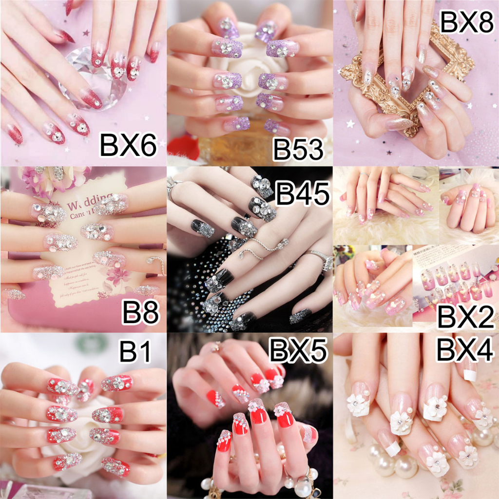 B-Series Kuku Palsu Lem 3D Wedding Pesta Pengantin Fake Nails Aesthetic + Lem