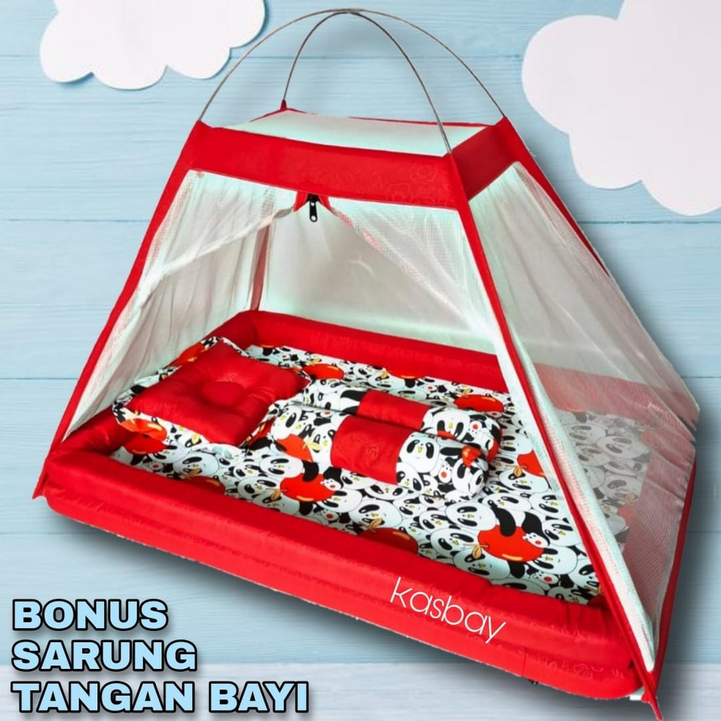 KASUR BAYI KELAMBU/TEMPAT TIDUR BAYI SET LENGKAP BONUS SARUNG TANGAN BAYI PREMIUM