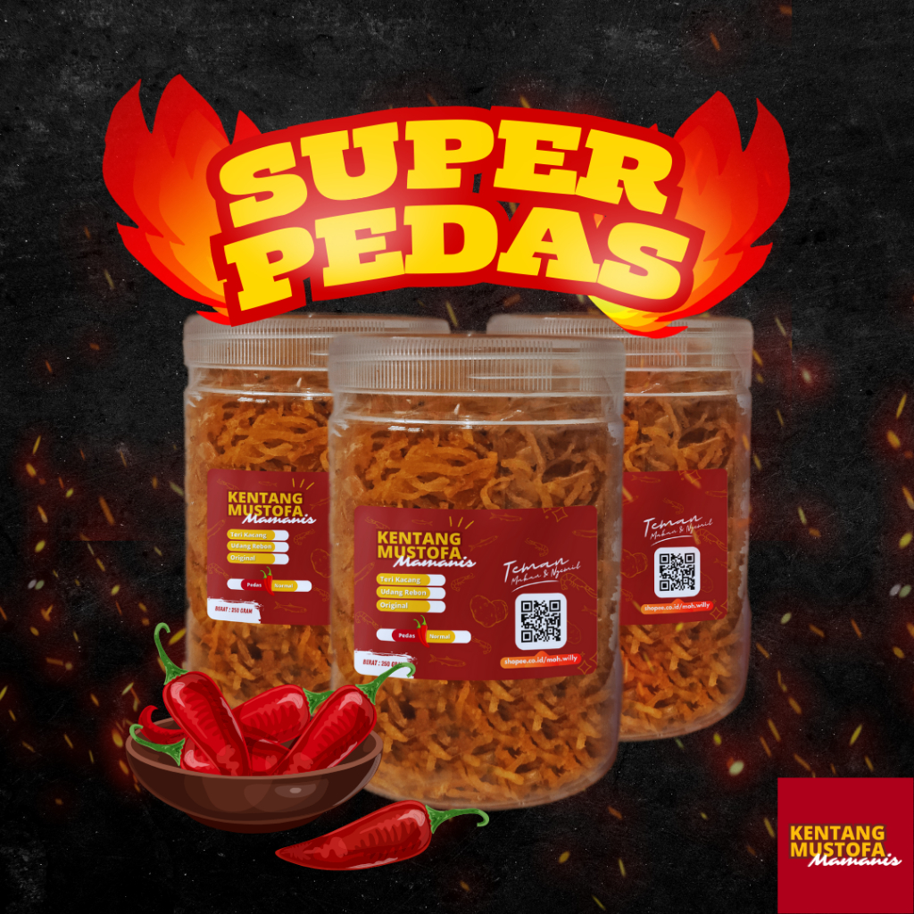 

KENTANG MUSTOFA MAMANIS SPESIAL SUPER PEDAS 250 gr ORIGINAL TERI UDANG REBON GURIH MANIS KRISPI