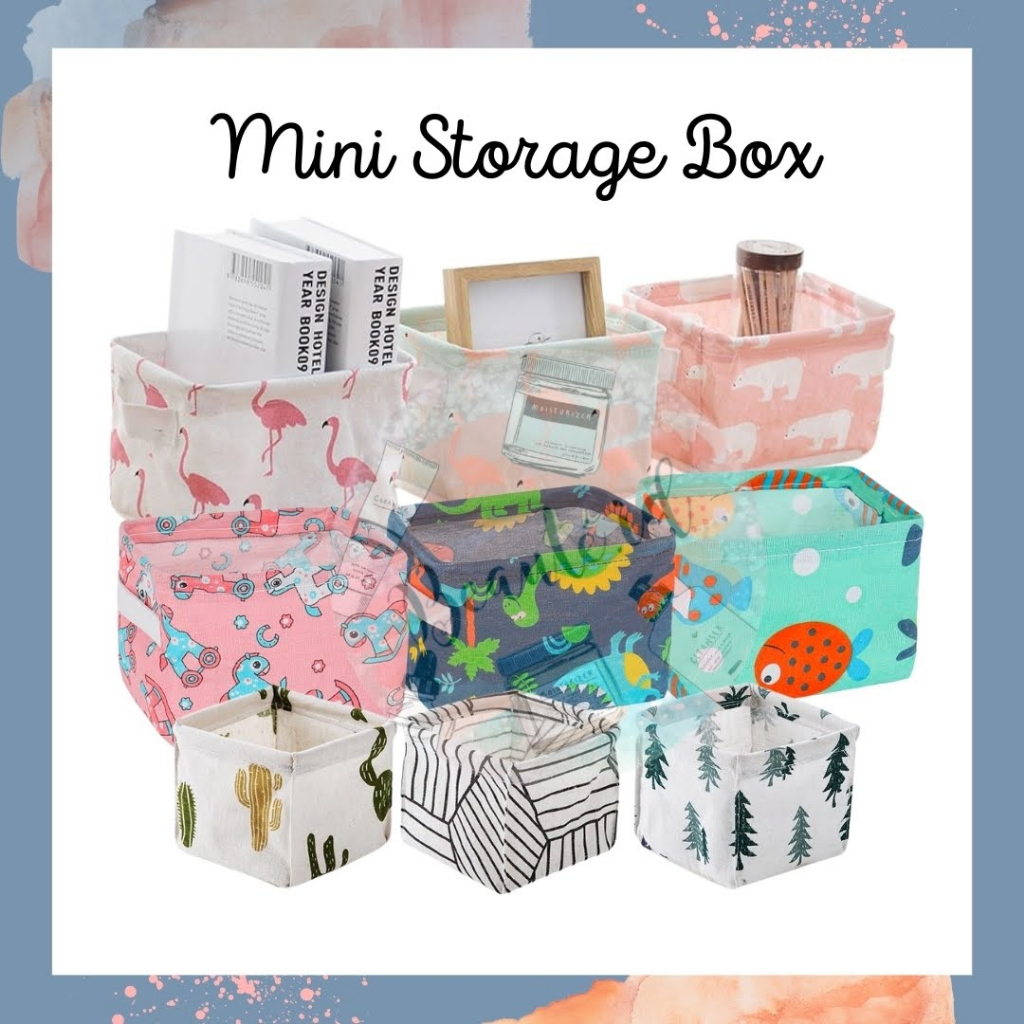 Kotak Organizer Tempat Penyimpanan Keranjang Kain Mini Untuk Simpan Skincare Kosmetik Buku Mainan Anak Peralatan Dapur Serbaguna Motif Lucu Unik Dengan Pegangan Mini Box Storage Basket Multifungsi