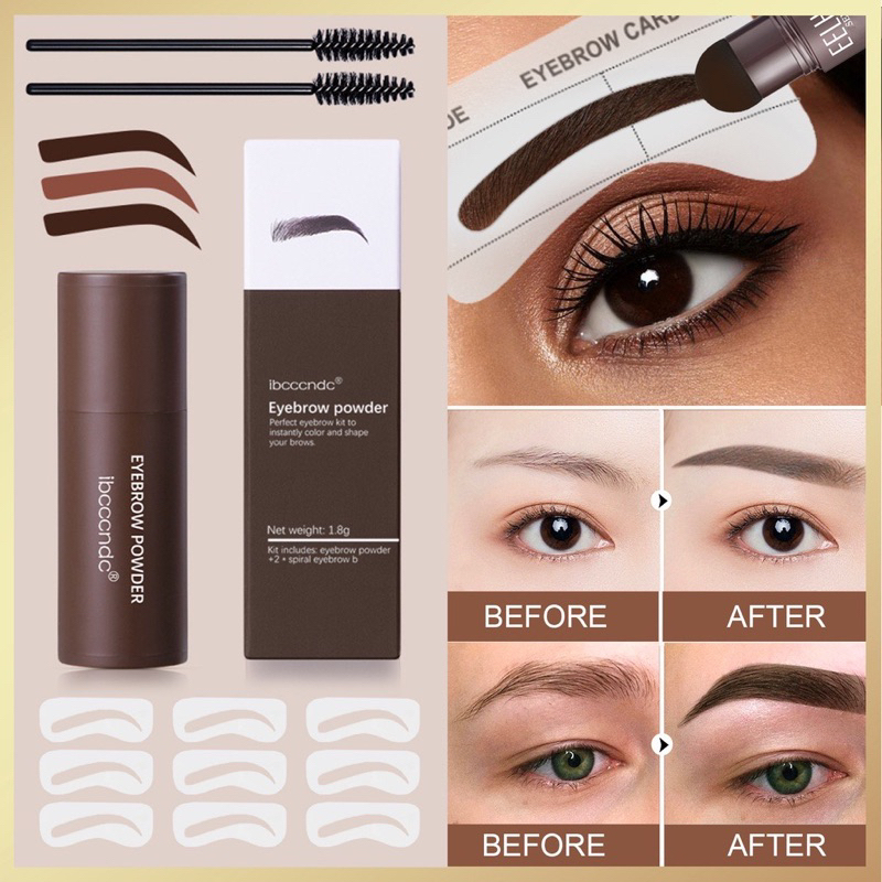 [ORI 100%] IBCCCNDC Eyebrow Powder Cetakan Alis Original Shaping Eyebrow Stamp Alis Stempel Alis Instan Hairline And Waterproof With 10 Model Cetakan Alis Reusable And 2 Eyebrow Pen Brusheup