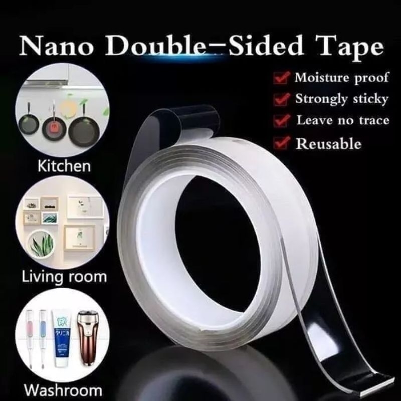 Double Tape Nano Selotip Bening 2 Sisi Serbaguna 1M 2M 5M