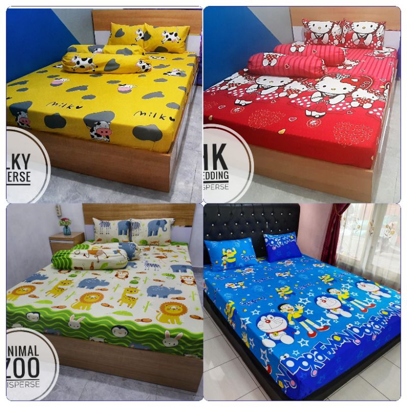 Sprei 180X200 160X200 Seprai Aesthetic Homemade Karakter Anak Motif Doraemon Pink Minimouse Spiderman Hello Kitty Binatang Kartun Murah