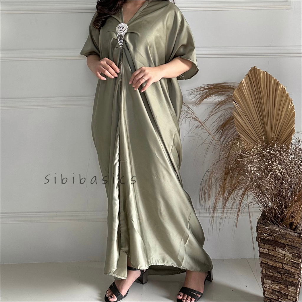 SIBIBASICS - Kaftan Polos Wanita Satin Maxmara Premium Lebaran Mewah Terbaru 2023 Kondangan