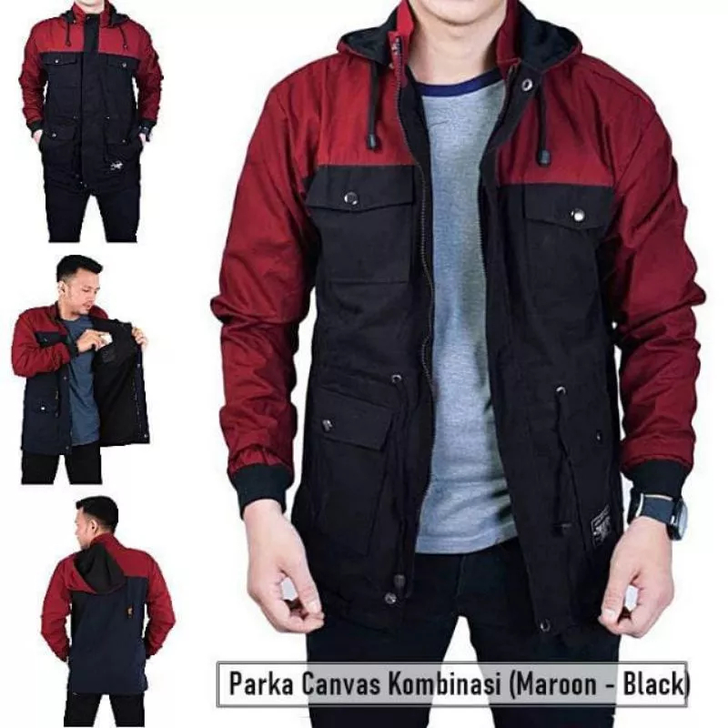 Jacket Pria Parka Casvas Polos/kombinasi Kualiatas Premium COD