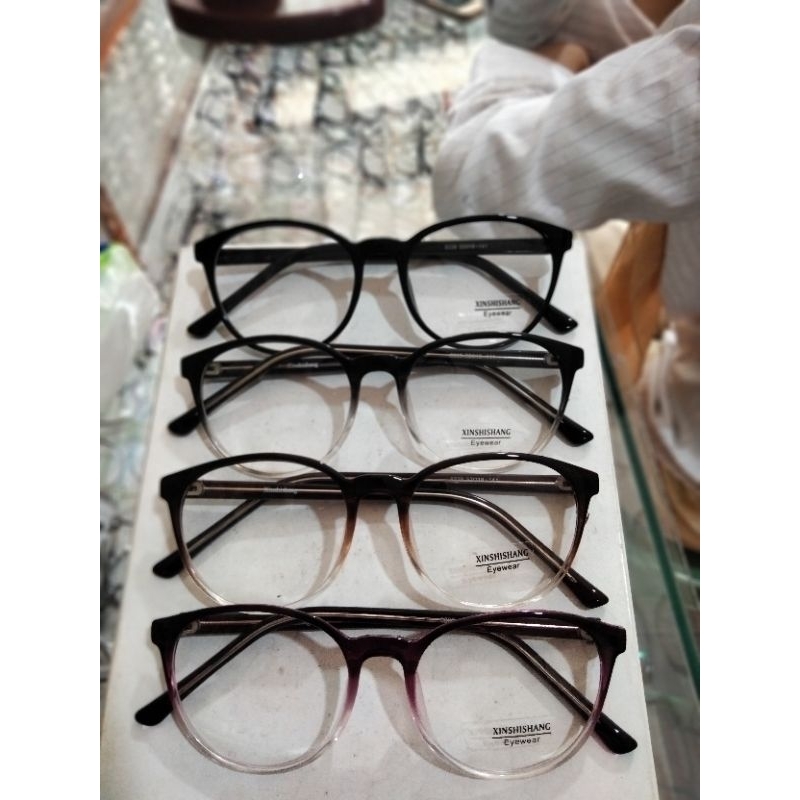 PAKET LENGKAP LENSA ANTIRADIASI, PHOTOCROMIC, BLUCROMIC(Normal/Minus)Frame kacamata Xinshishang bulat