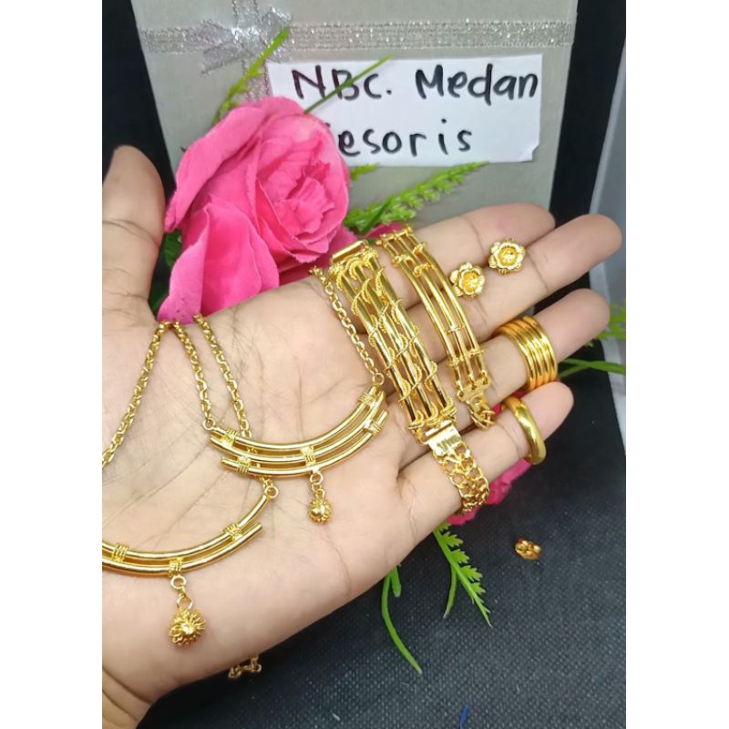 Kalung bambu dan gelang bambu lapis emas 24 k