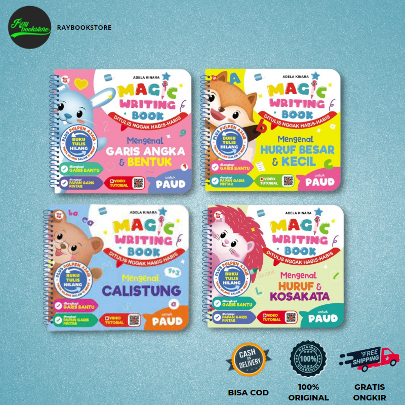 AGM - BUKU MAGIC WRITING MENGENAL CALISTUNG // GARIS ANGKA&BENTUK // HURUF&KOSAKATA // HURUF BESAR&K