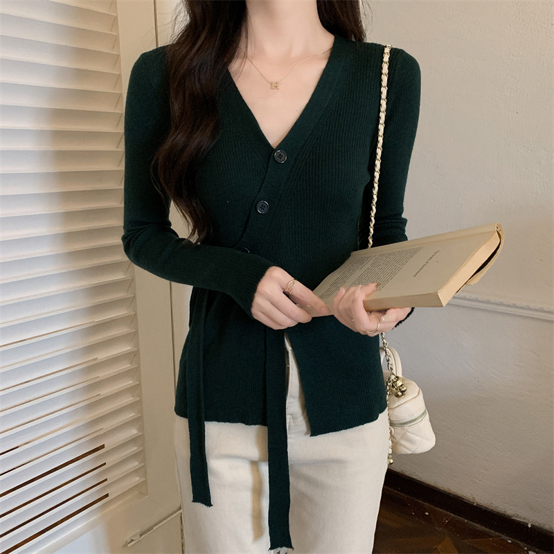 【Elegant】Long Sleeve Button  Knit Top2136