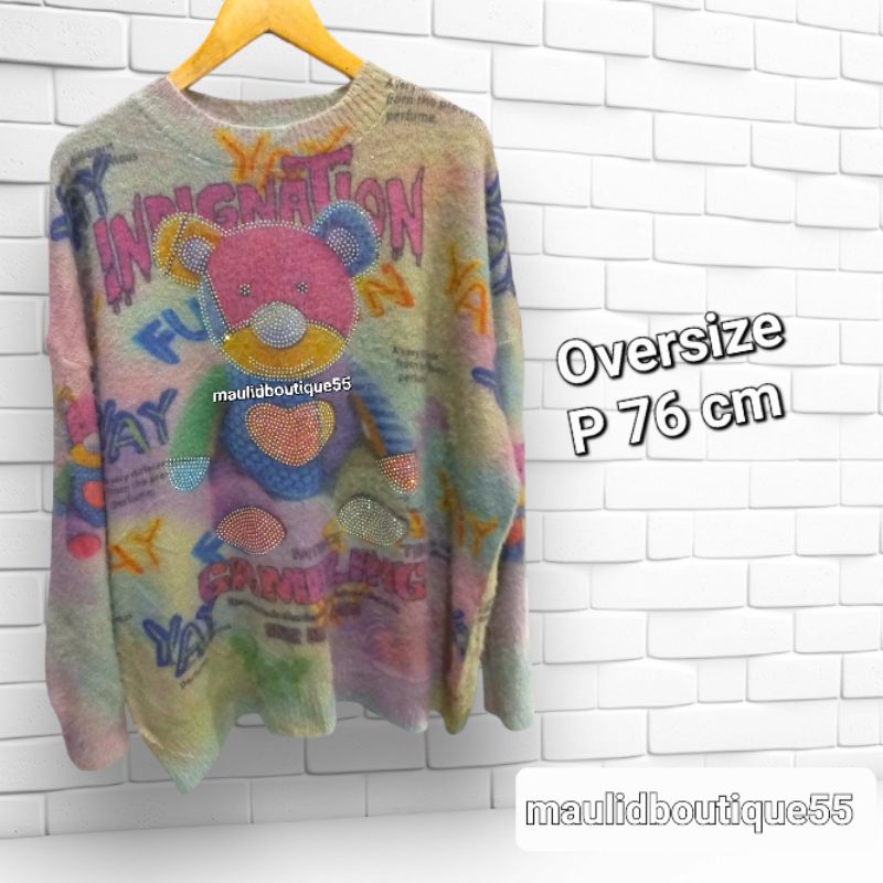 Sweater Oversize/CN Fuzzy/Sweater Fuzzy/Sweater Lengan Balon/Sweater Crop/Broken White/Fuzzy Premium