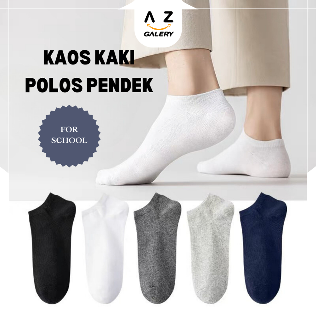 Azgalery KK23 Kaos Kaki Pendek Polos Untuk Sekolah Bahan Lembut Breathable Nyaman Import Harga Grosir Murah