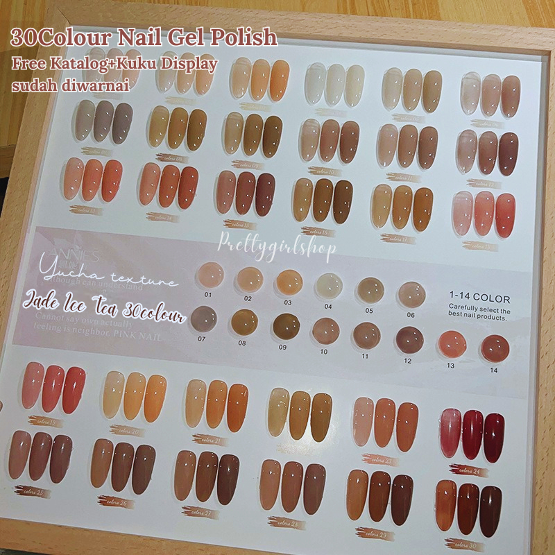 Pretty Paket Nail Gel Polish Ice Tea/ 30Colour Free Katalog+Kuku Display sudah diwarnai/ Kutek Gel Polish UV Led Jelly colour