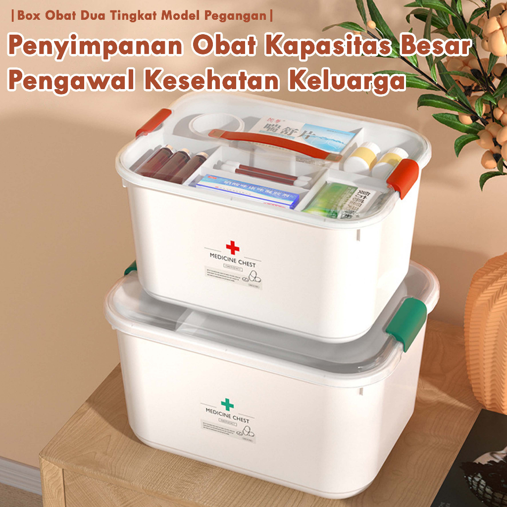 Medicine Box Organizer White First Aid Box / Kotak Obat P3K Putih Perlengkapan H220 dua tingkat