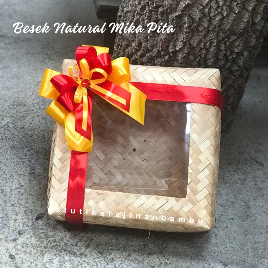 Besek Natural Mika Hias Pita Premium Spesial/Besek Hantaran/Besek Hias