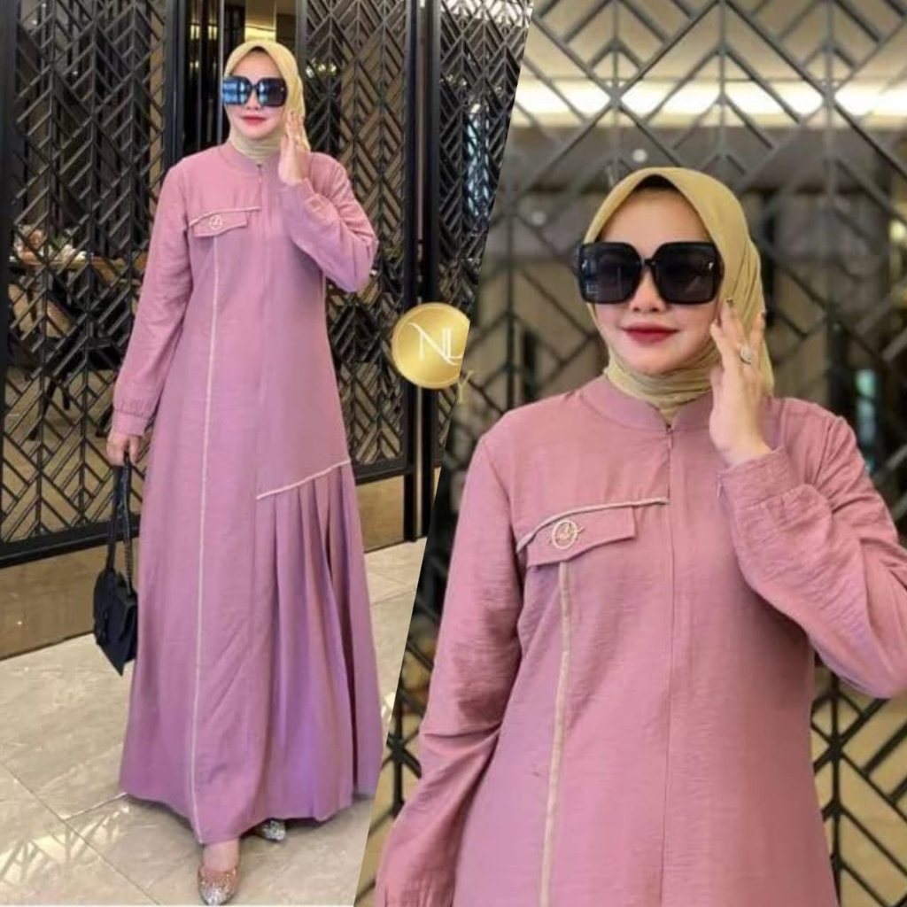 GAMIS DAILY CASUAL - HASYA DRESS BUSUI KOMBINASI LIST BAHAN CRINKLE AIRFLOW SABRINA MAXY