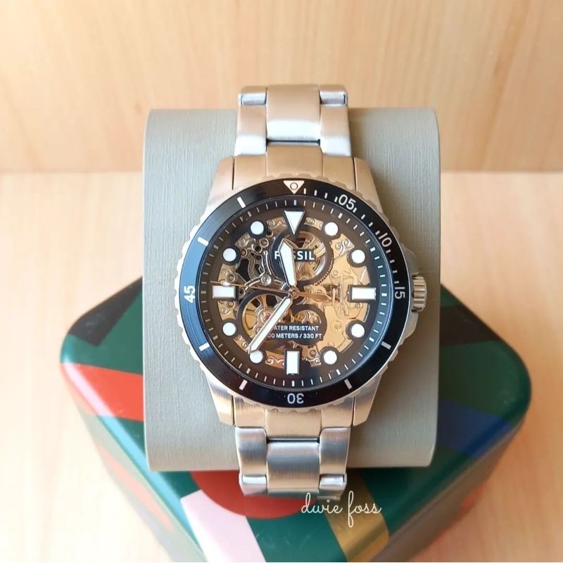 Papper Bag dan Jam F0ssl Matic Silver Stainless Steel Black Dial Watch ME3190 Original