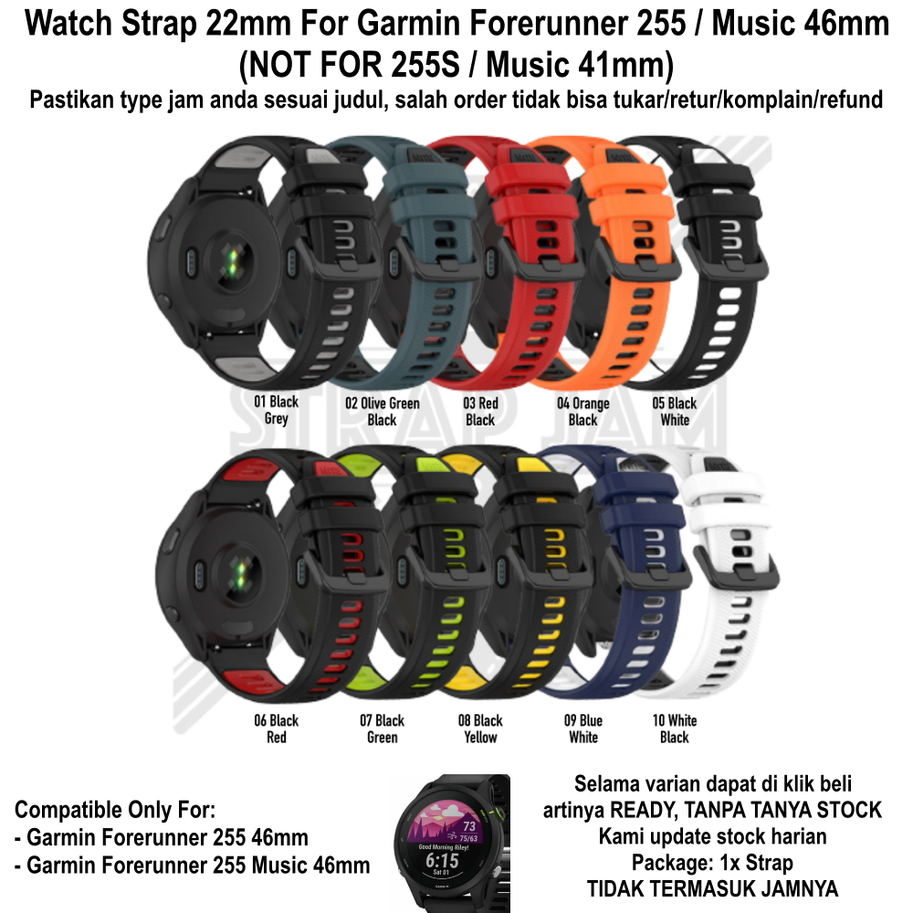 TTC 22mm Tali Jam Garmin Forerunner 255 / Music 46mm - Strap Olahraga Silikon Sporty Two Tone Quick Release