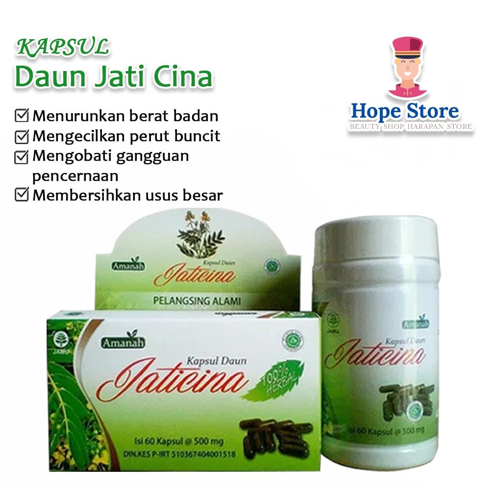 Hope Store - Teh Diet Jati Cina Kapsul Isi 60pcs  Obat Herbal Penurun Berat Badan Melancarkan BAB dan Pengancur Lemak Original