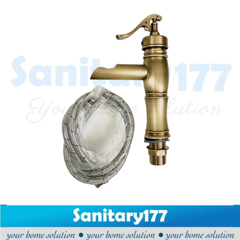 Kran Wastafel Panas Dingin  GOLD matte 84G-Keran air washtafel antik cuci tangan mixer retro model jadul eropa european antique unik uniq teko brass basin faucet