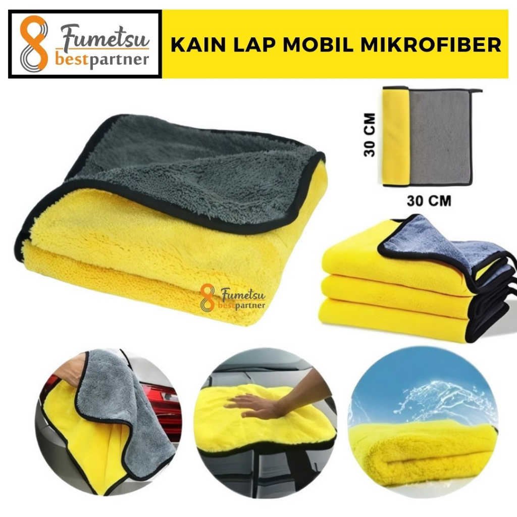 Kain Lap Microfiber Halus Tebal Serbaguna / Kain Lap Kuning Abu Mobil,Motor Serbaguna 2 sisi