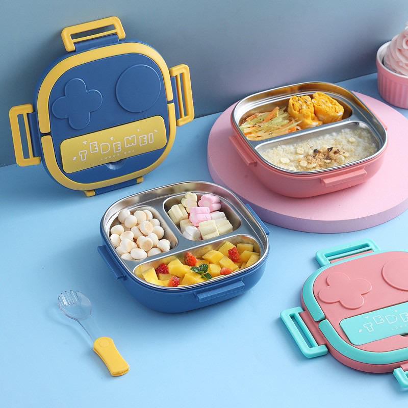 Kotak Makan Anak Stainless TEDEMEI Kids Lunch Box Set Premium Rantang Makan Kotak Makan Siang Bento