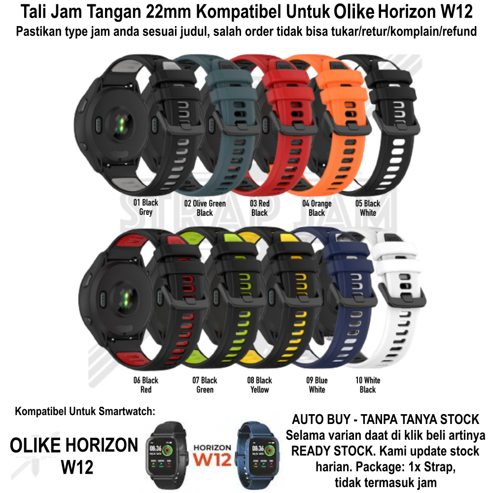 TTC 22mm Tali Jam Olike Horizon W12 - Strap Olahraga Silikon Sporty Two Tone Quick Release