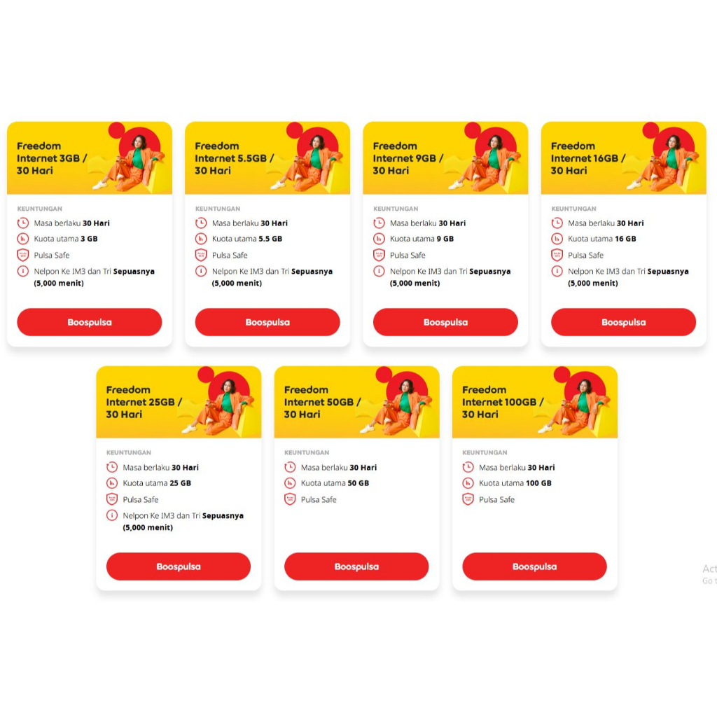 Indosat Freedom U 5.5GB 10GB 20GB 35GB 45GB jumbo freedom internet 3GB 5.5GB 9GB 16GB 25GB 50GB 100G