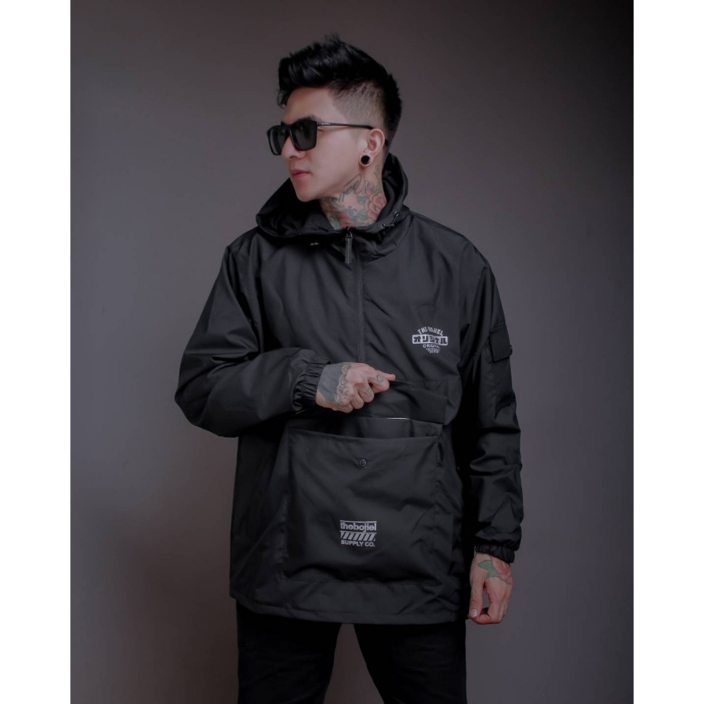 The Bojiel Black Jaket Cougle Simple Jaket Parasut Jaket Outdoor Jaket Cagoule JNK